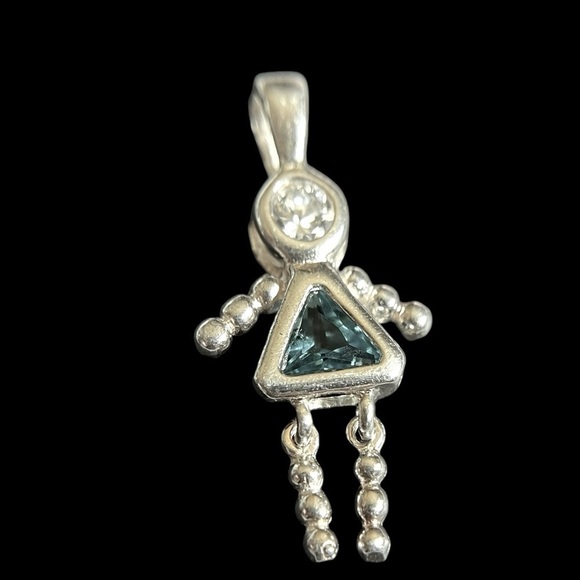 Sterling Silver 925 Boy Girl Crystal Birthstone Pendant Charm March Aquamarine - Picture 1 of 5